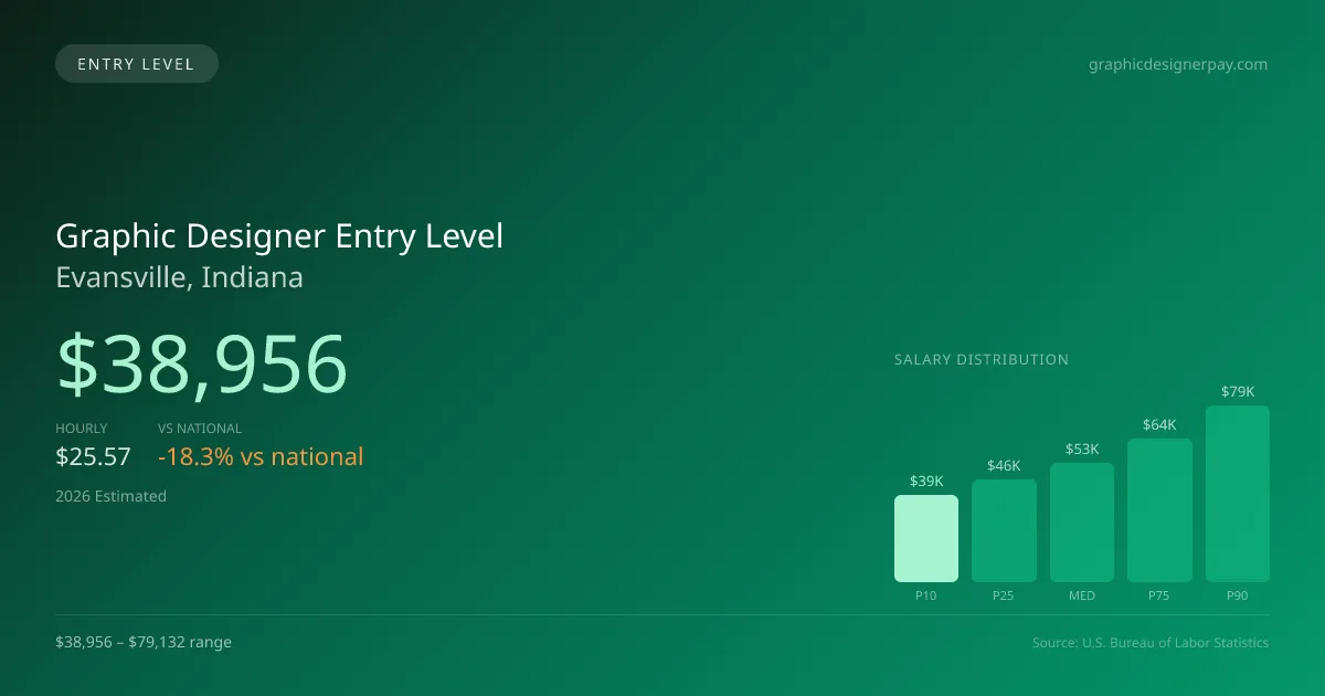 Graphic Designer Entry Level Salary in Evansville, IN — 2026 est., based on 2025 BLS