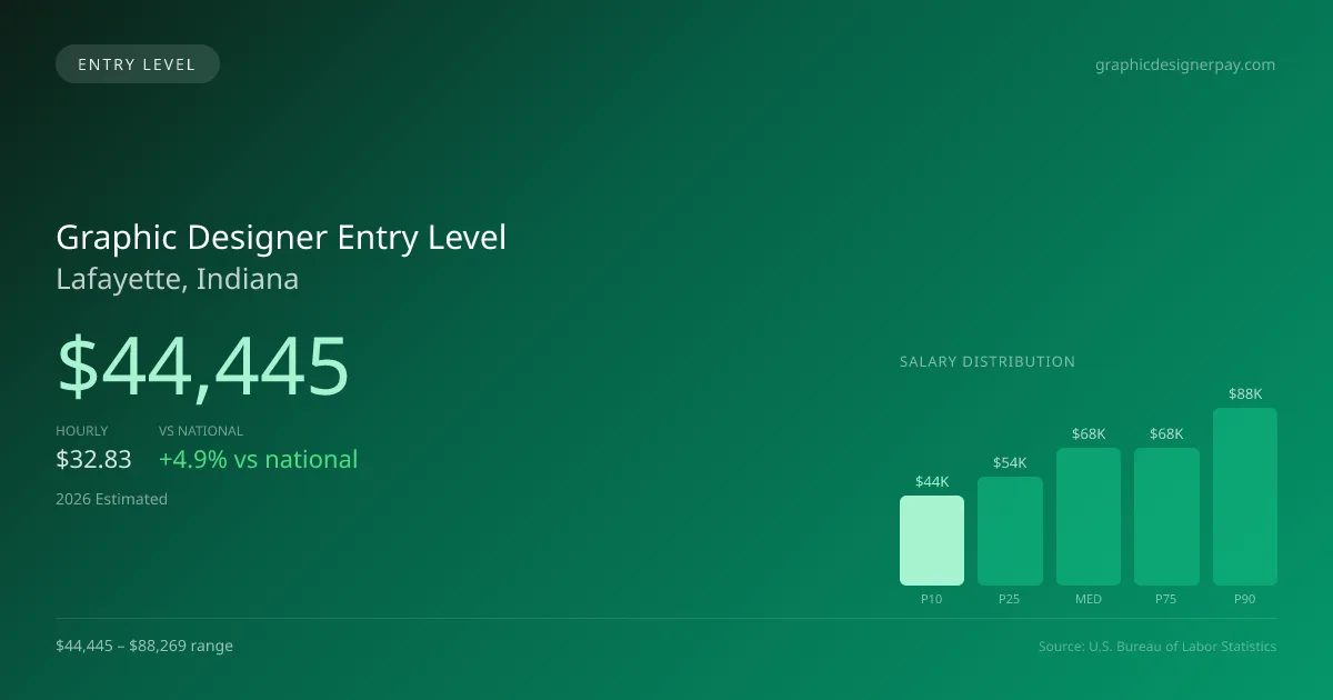 Graphic Designer Entry Level Salary in Lafayette, IN — 2026 est., based on 2025 BLS