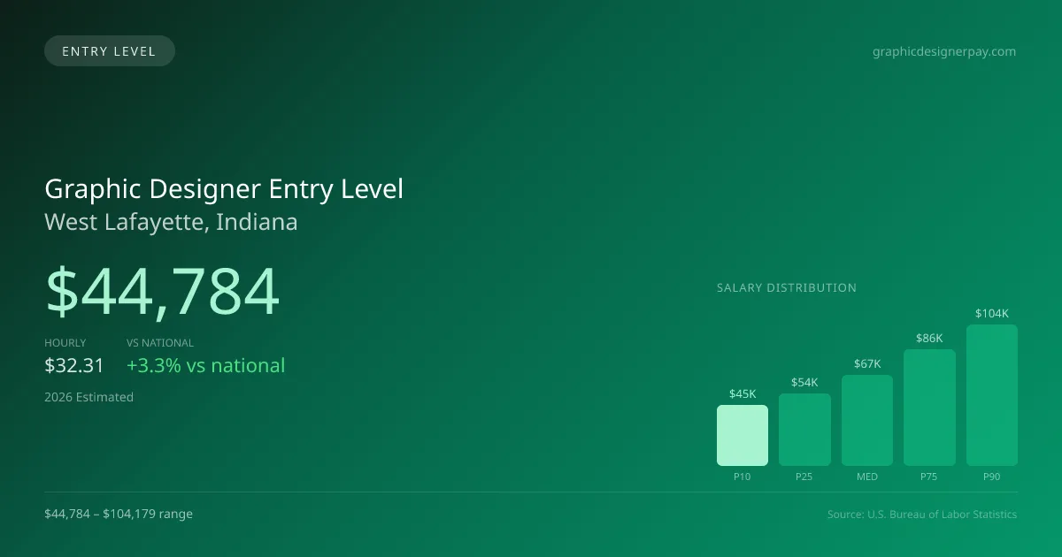 Graphic Designer Entry Level Salary in West Lafayette, IN — 2026 est., based on 2025 BLS