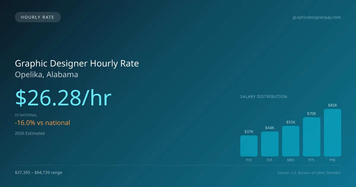 Graphic Designer Hourly Rate in Opelika, AL — 2026 est., based on 2025 BLS