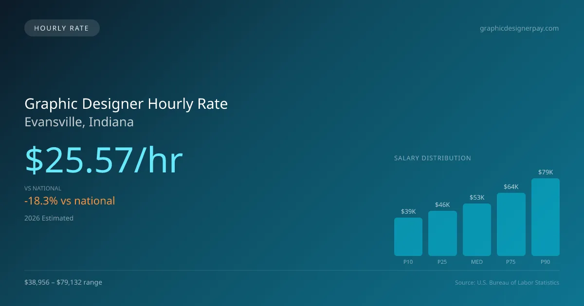 Graphic Designer Hourly Rate in Evansville, IN — 2026 est., based on 2025 BLS