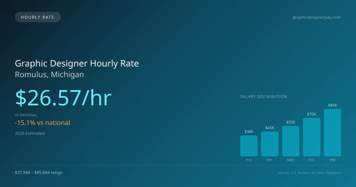 Graphic Designer Hourly Rate in Romulus, MI — 2026 est., based on 2025 BLS
