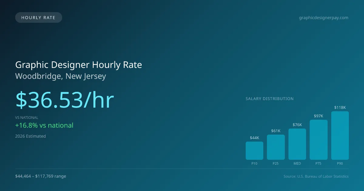 Graphic Designer Hourly Rate in Woodbridge, NJ — 2026 est., based on 2025 BLS