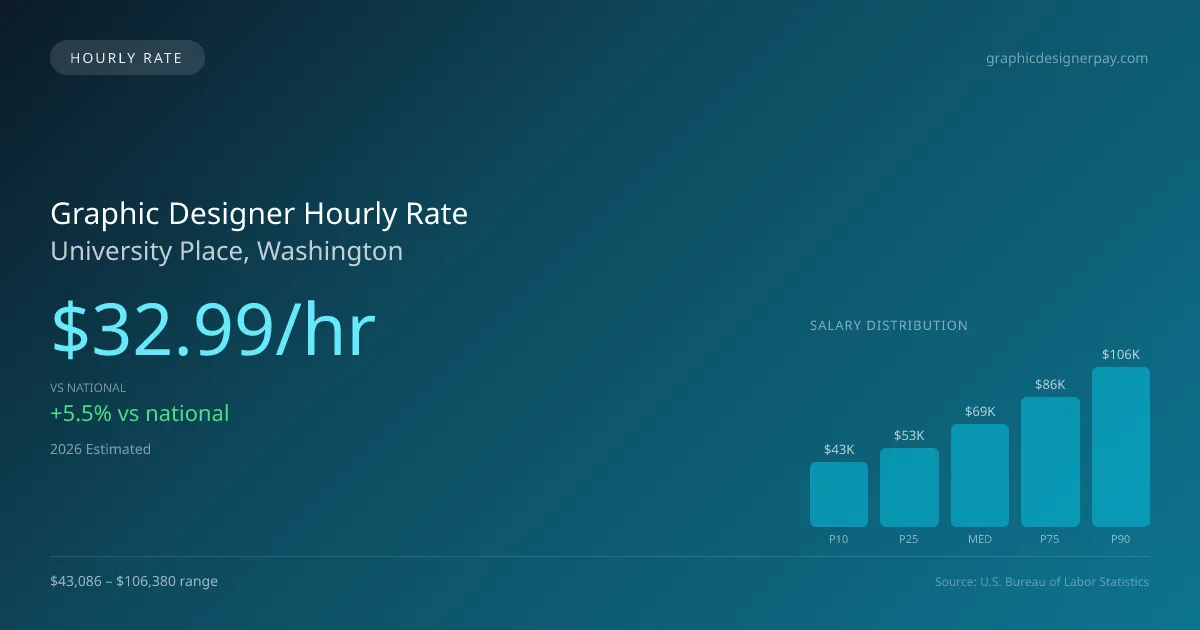Graphic Designer Hourly Rate in University Place, WA — 2026 est., based on 2025 BLS